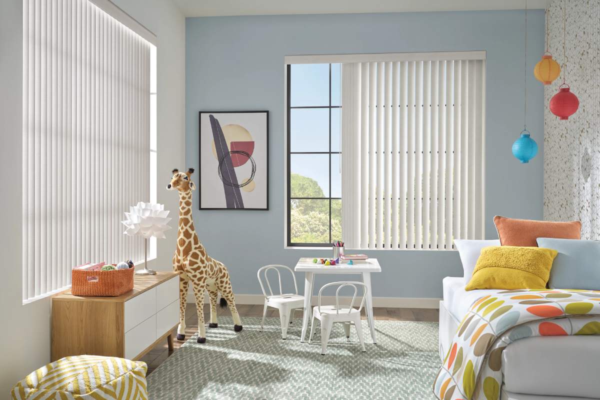 Hunter Douglas Vertical Solutions® Vertical Blinds covering a pair of windows near Spearfish, South Dakota (SD)