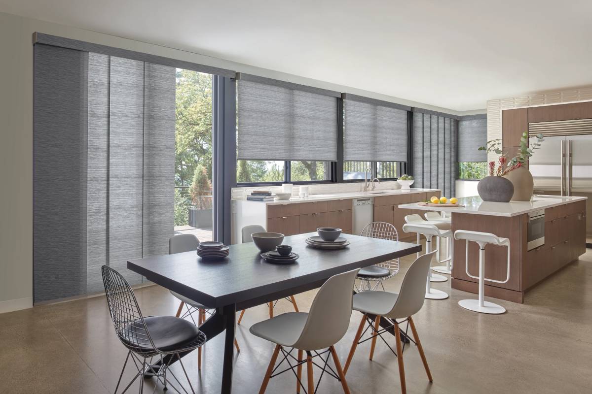 Hunter Douglas modern vertical blinds in a well-appointed kitchen near Black Hills, SD