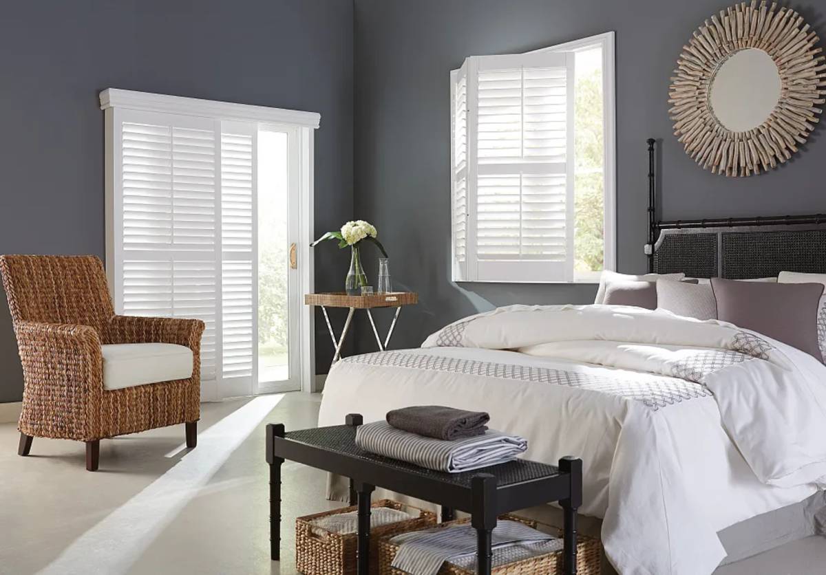 Graber® Composite Shutters in a contemporary bedroom.